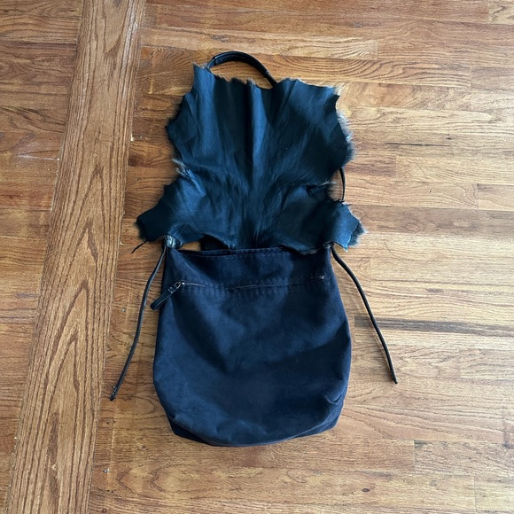 Henry Beguelin Designer Suede Leather Real Fur Crossbody Bag Western Italian - Picture 7 of 13